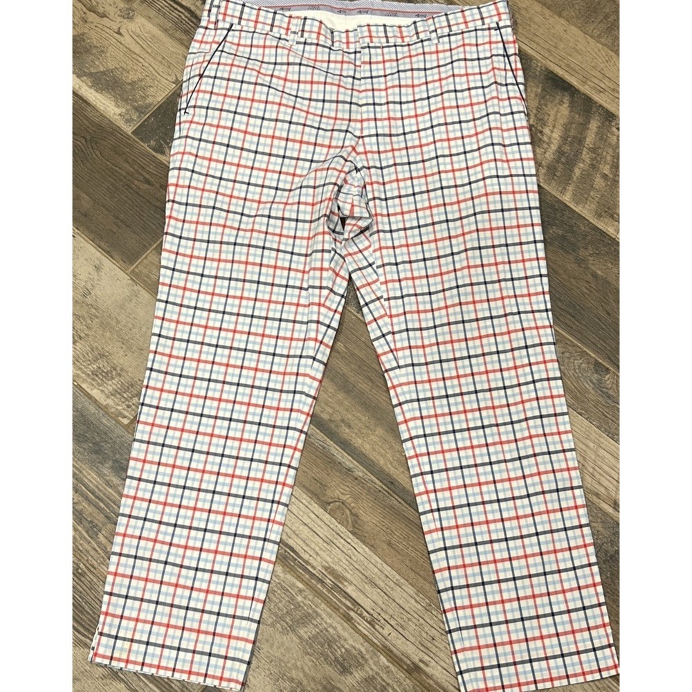 Louis Castel Men's Red White Blue Plaid Golf Ankle Pants‎ Size 35x28